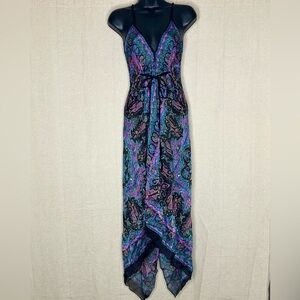 Bohemian V-Neck Maxi Dress in Teal & Purple